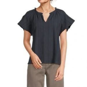 Marine Layer Lana Navy Textured V Neck Top